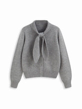 Knit Collar Long Sleeve knotted Button Cardigan