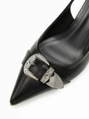 BUCKLE DECOR SLINGBACK KITTEN HEELS