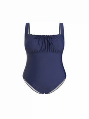 Square Neck Ruched Drawstring One-piece Swimsuit Curve & Plus