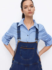 Denim Contrasting Binding Oversized Wide Leg Overall