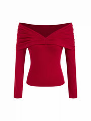Off-shoulder Long Sleeve Ruched Top