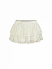 Mesh Mid Rise Lace Tiered Mini Skirt