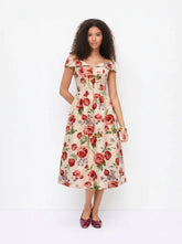 Jacquard Floral Sweetheart Off-shoulder Flared Midi Dress