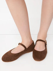 ROUND TOE FAUX SUEDE BUCKLE MARY JANE FLATS