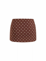 Polka Dot Halter Neckline Ruched Top & Mid Rise Mini Bodycon Skirt Set