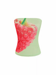 Mesh Raspberry Graphic Strapless Bandeau Top