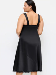Satin Sweetheart Neckline Lace Trim Midi Dress Curve & Plus