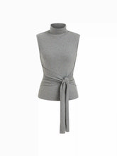 Cotton-blend High Neck Knotted Top