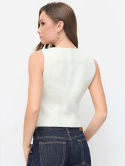 V-Neck Texture Metal Detail Vest