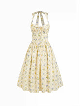 Cotton-blend Sculptural Ditsy Floral Halter Neckline Knotted A-line Maxi Dress