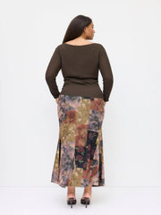 Velvet Mid Rise Floral Elastic Waist Maxi Mermaid Skirt