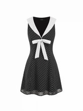 Chiffon Polka Dot Sailor Collar Bowknot A-line Mini Dress