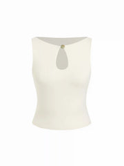 High Stretch Boat Neck Cut Out Slim Crop Tank Top