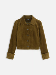 Corduroy Collar Button Roll-up Sleeve Jacket