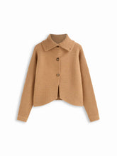 Knit Collar Button Asymmetrical Hem Oversized Cardigan