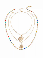 SUN & RHINESTONE DECOR BEADED LAYERED NECKLACE