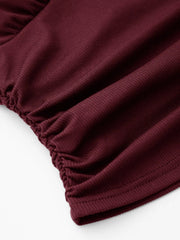 V-neck Solid Ruched Long Sleeve Tee