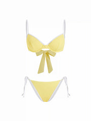 Textured Sweetheart Contrast Binding Underwire Low Rise Bikini Set
