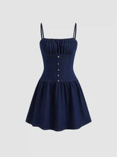Denim Button Ruffle Mini Dress