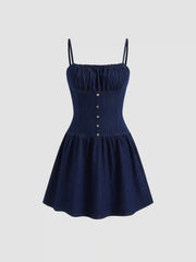 Denim Button Ruffle Mini Dress