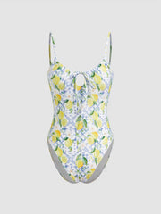 Shaping U-neckline Lemon Cut Out Knotted One Piece Swimsuit