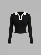 Knit Polo Contrasting Binding Crop Top
