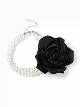 FLOWER & FAUX PEARL LAYERED CHOKER NECKLACE