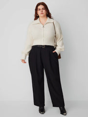 Cárdigan de punto sólido con cremallera Curvy