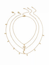 3 PCS STAR & MOON PENDANT RHINESTONE DECOR LAYERED NECKLACES SET