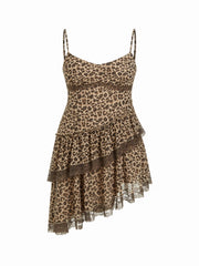 Leopard Sweetheart Lace Trim Cami Layered Midi Dress Curve & Plus