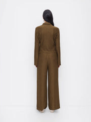 Abstract Graphic Collar Bell Sleeve Shirt & Mid Rise Wide Leg Trousers Set