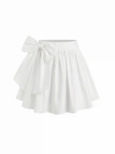 Cotton Bowknot Pleated High Rise A-line Mini Skirt