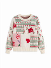 Knit Round Neckline Floral Patched Long Sleeve Top Curve & Plus