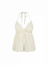 Halter Neckline Lace Trim Split Cami Blouse