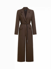 Collar Long Sleeve Wide Leg Oversized Jumpsuit With Belt