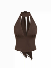 High Stretch Halter Neckline Crop Tank Top with Scarf