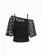 Jersey Asymmetrical Neck Floral Lace Poncho Top