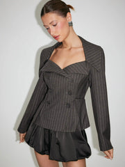 Striped Double Breasted Long Sleeve Blazer