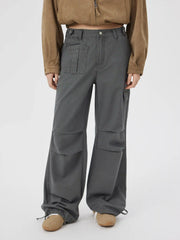 Cider Denim Low Rise Drawstring Wide Leg Cargo Jeans