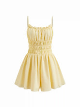 Cotton U-neckline Shirred Ruffle Romper