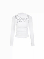 Graphic Long Sleeve Ruched Tees