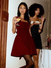 Velvet Square Neck Bowknot Tie Back Ruffle Mini Dress