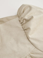 Suede Stand Collar Ruched Long Sleeve Jacket