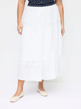 Cotton Mid Rise Embroidery Ruffle Maxi Skirt Curve & Plus