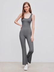Square Neck Backless Ruched Flared Jumpsuit