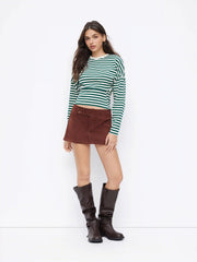 Cotton-blend Striped Cinched Waist Top
