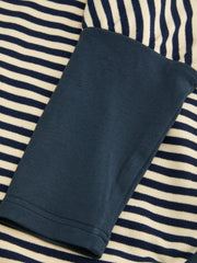 Cotton-blend Striped Asymmetrical Neck Long Sleeve Cinched Waist Top
