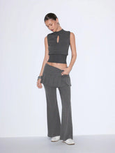 Cotton-blend Low Rise Pleated Flared Trousers
