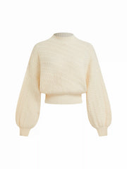 Cable Knit High Neck Lantern Sleeve Oversized Top