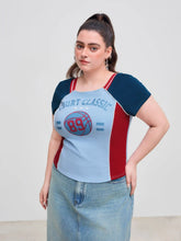 Court Classic 89 Cotton-blend Square Neckline Colorblock Short Sleeve Tee Curve & Plus